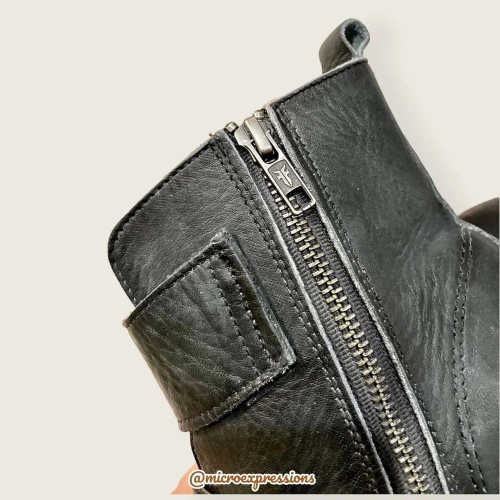 Frye Sabrina Double Buckle Vintage Academia Black Leather Block Heel Ankle Boot - Picture 15 of 16